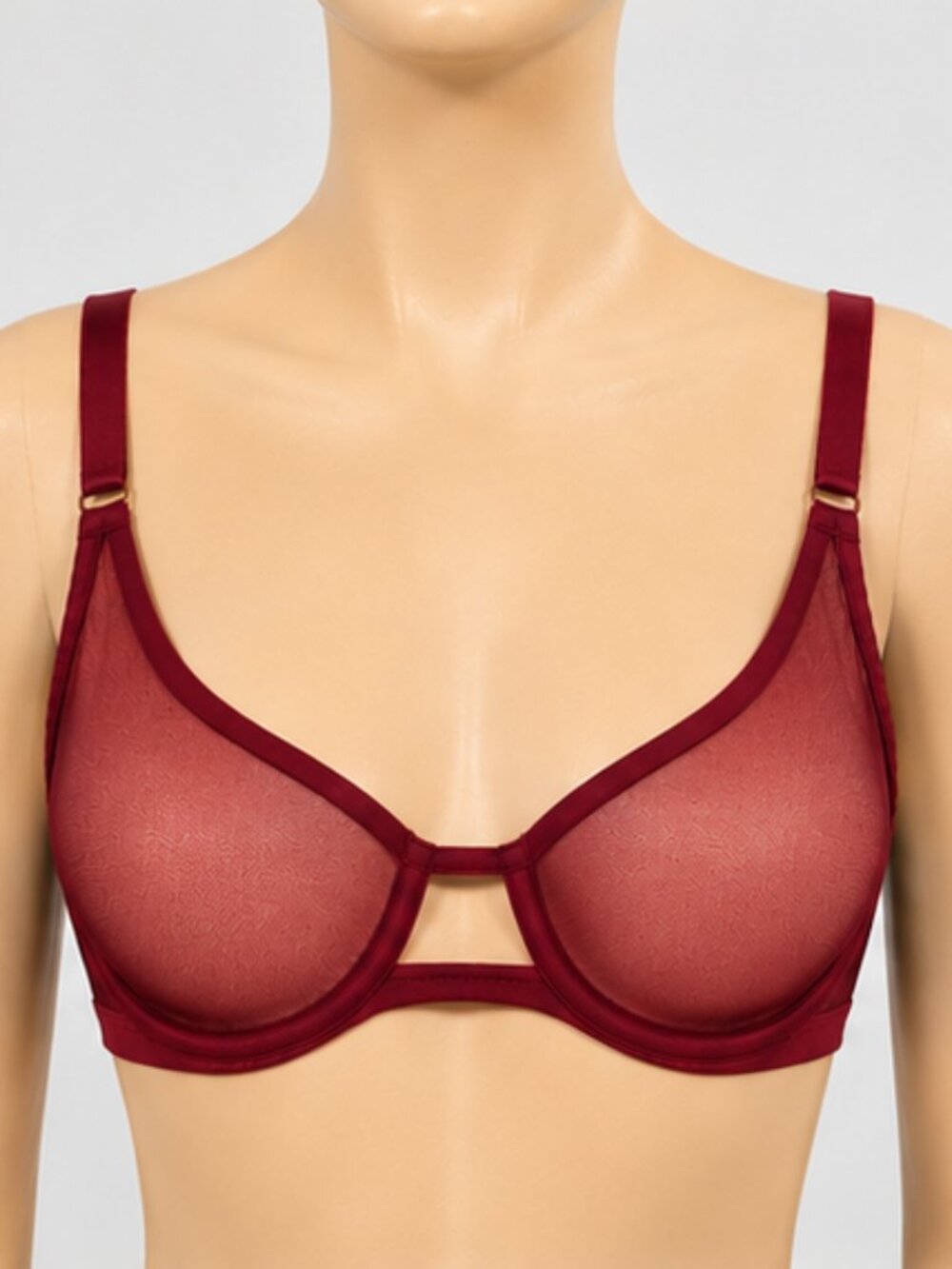 Auden Burgundy Sheer Underwire Bra with Adjustable Straps